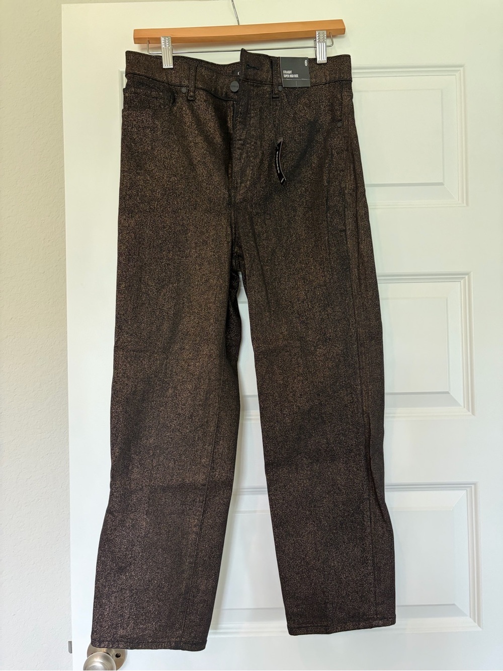 Express Women's Brown Metallic Gold Straight-Leg Pants NWT Small
